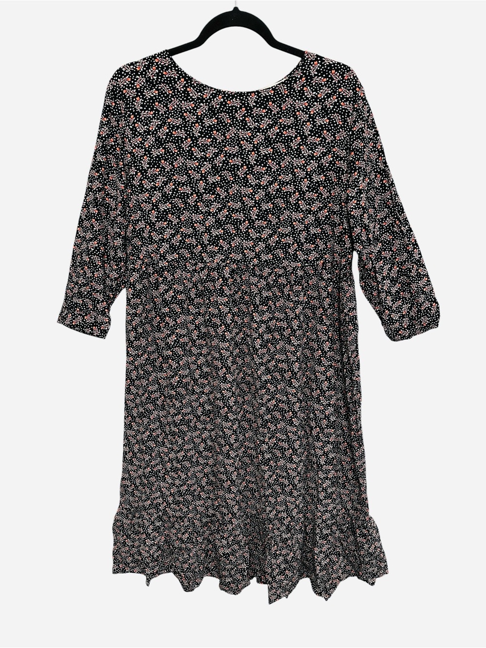 LOFT black ditsy floral print ruffle hem dress Size L cottagecore prairie